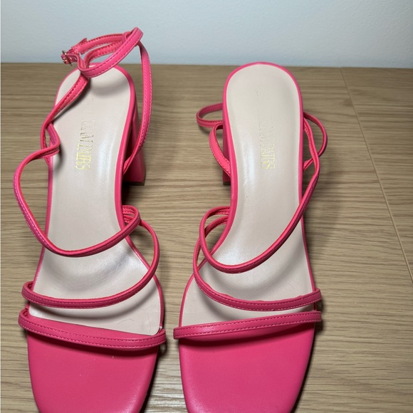 Vibrant Pink Heeled Sandals with Square Toe - Picture 2 of 6